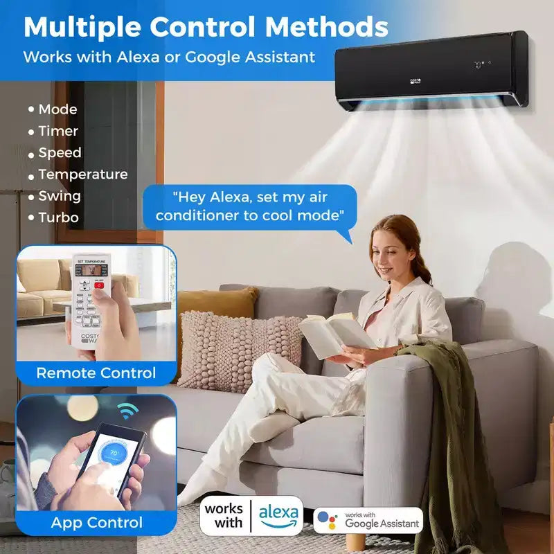 Costway 12000 BTU Wifi Enabled Mini Split Air Conditioner & Heater with Heat Pump Black/White