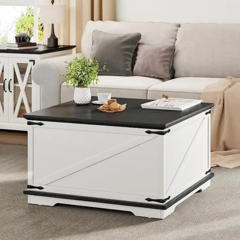 Moasis Farmhouse Lift Top Square Coffee Table with Storage