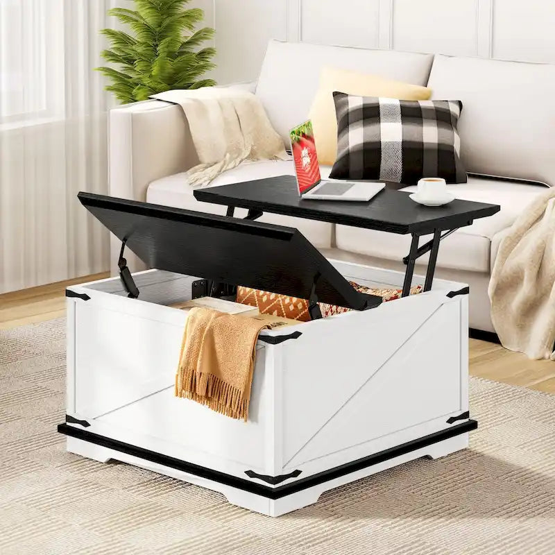 Table basse carrée à plateau relevable Moasis Farmhouse avec rangement