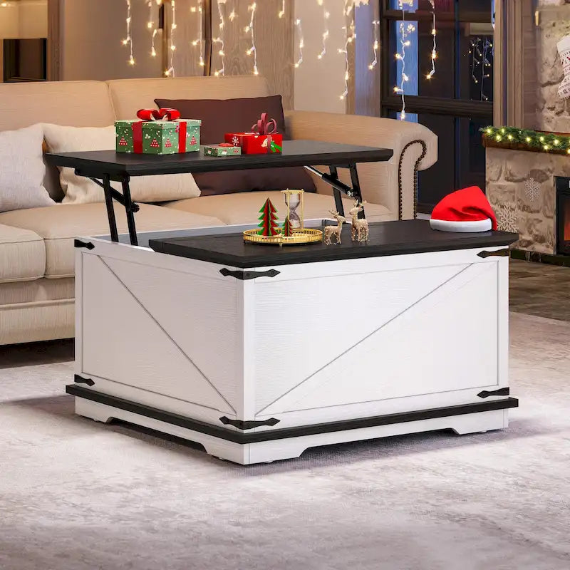 Table basse carrée à plateau relevable Moasis Farmhouse avec rangement