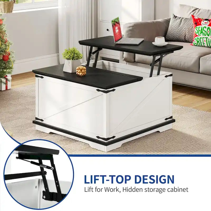 Table basse carrée à plateau relevable Moasis Farmhouse avec rangement