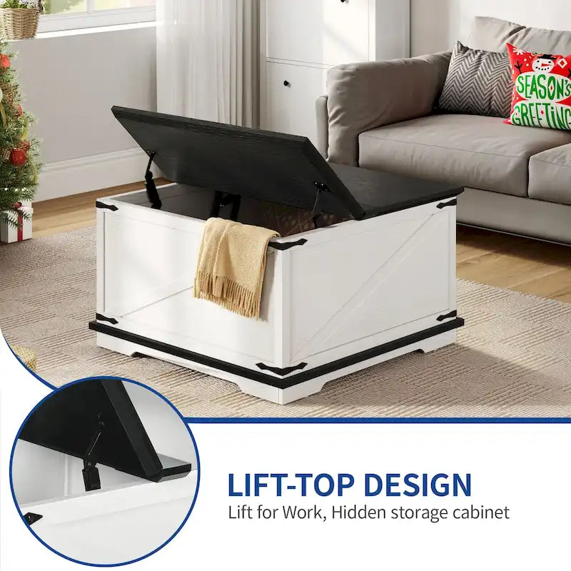 Table basse carrée à plateau relevable Moasis Farmhouse avec rangement