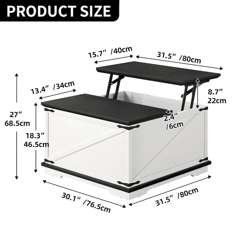 Table basse carrée à plateau relevable Moasis Farmhouse avec rangement