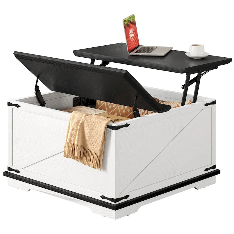 Table basse carrée à plateau relevable Moasis Farmhouse avec rangement