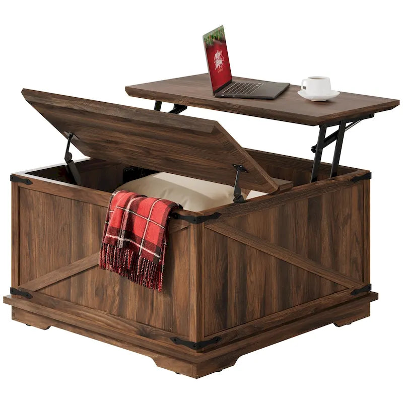 Table basse carrée à plateau relevable Moasis Farmhouse avec rangement
