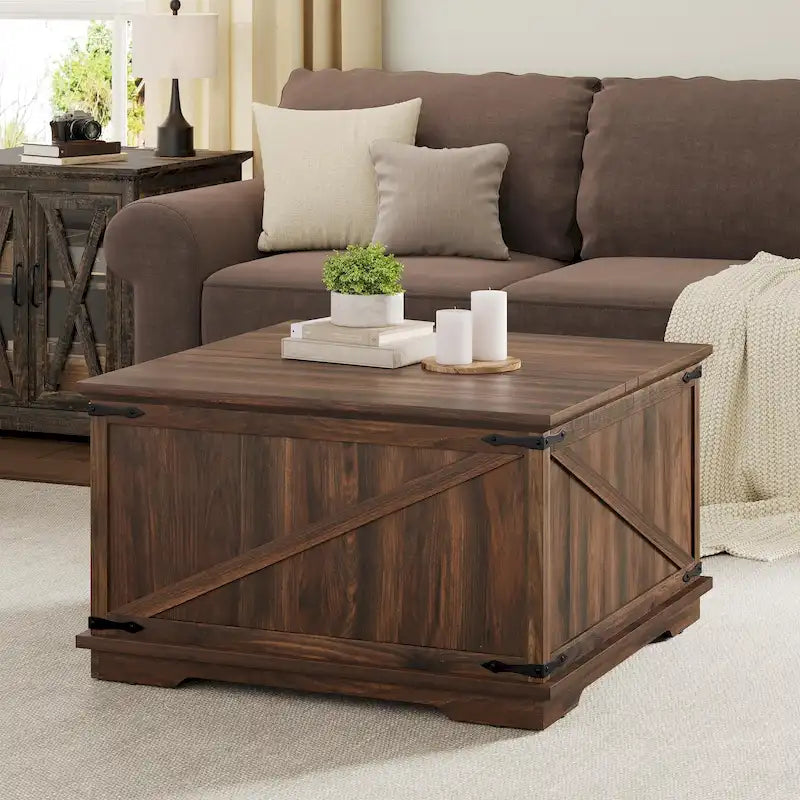 Table basse carrée à plateau relevable Moasis Farmhouse avec rangement