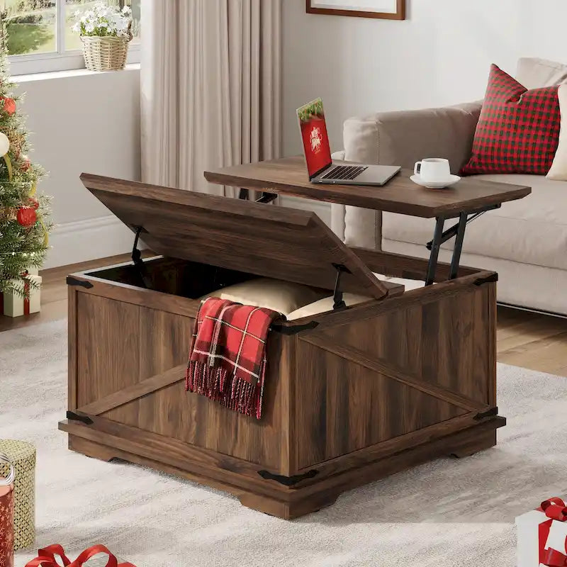 Table basse carrée à plateau relevable Moasis Farmhouse avec rangement