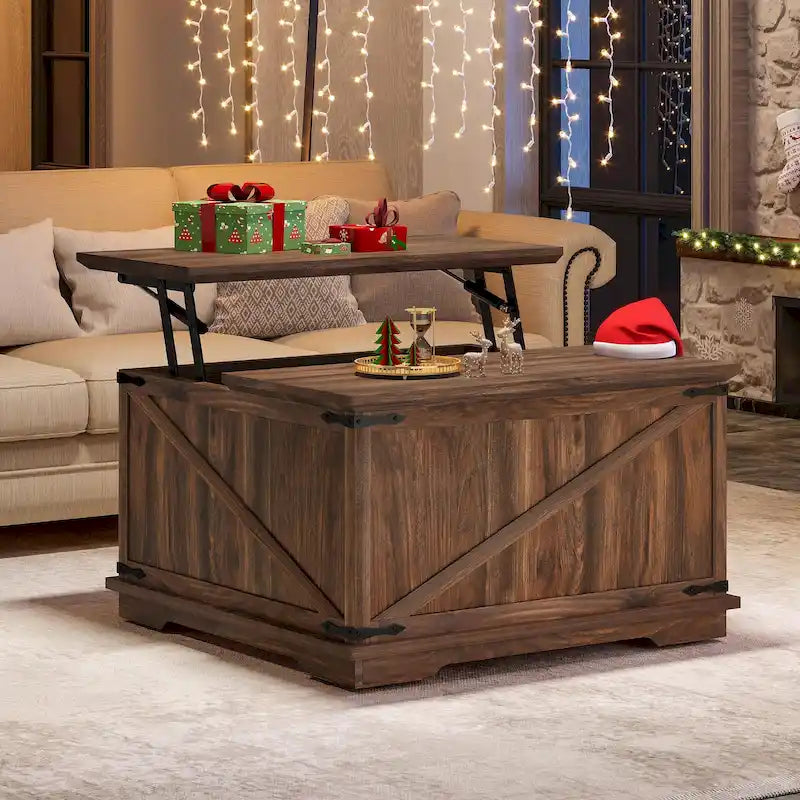 Table basse carrée à plateau relevable Moasis Farmhouse avec rangement