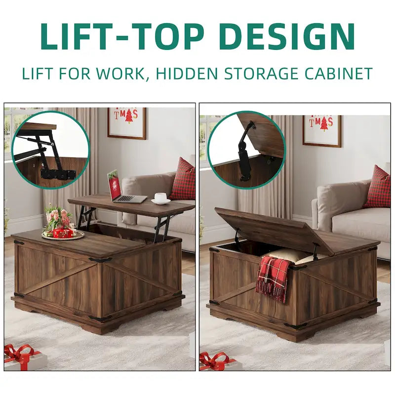 Table basse carrée à plateau relevable Moasis Farmhouse avec rangement