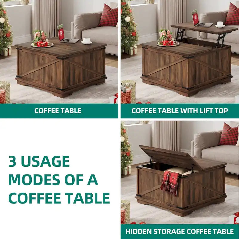 Table basse carrée à plateau relevable Moasis Farmhouse avec rangement