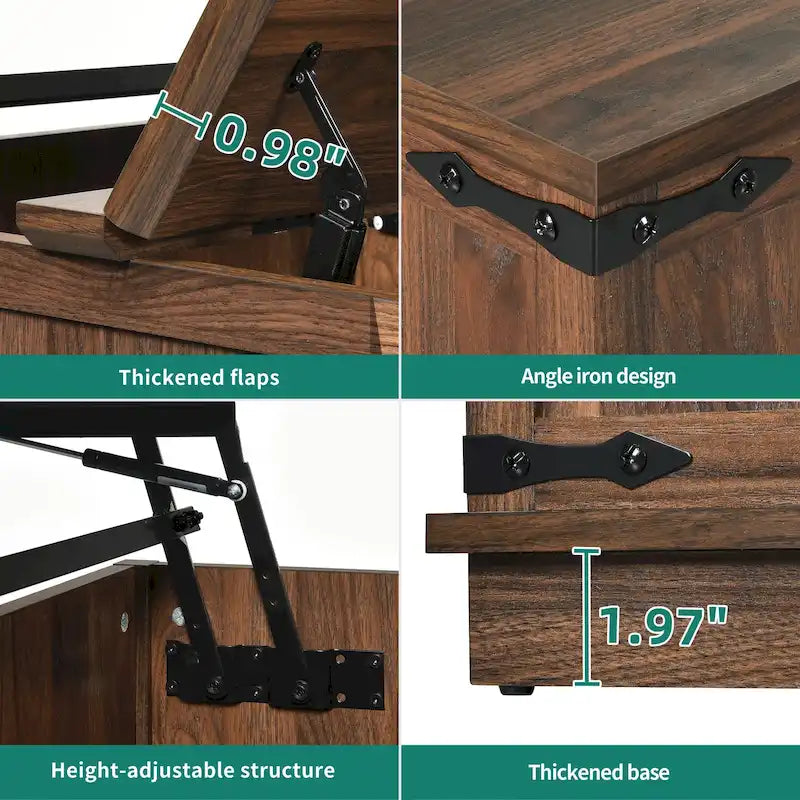 Table basse carrée à plateau relevable Moasis Farmhouse avec rangement