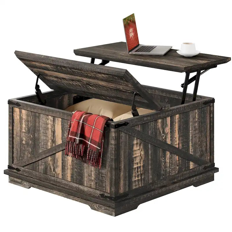 Table basse carrée à plateau relevable Moasis Farmhouse avec rangement