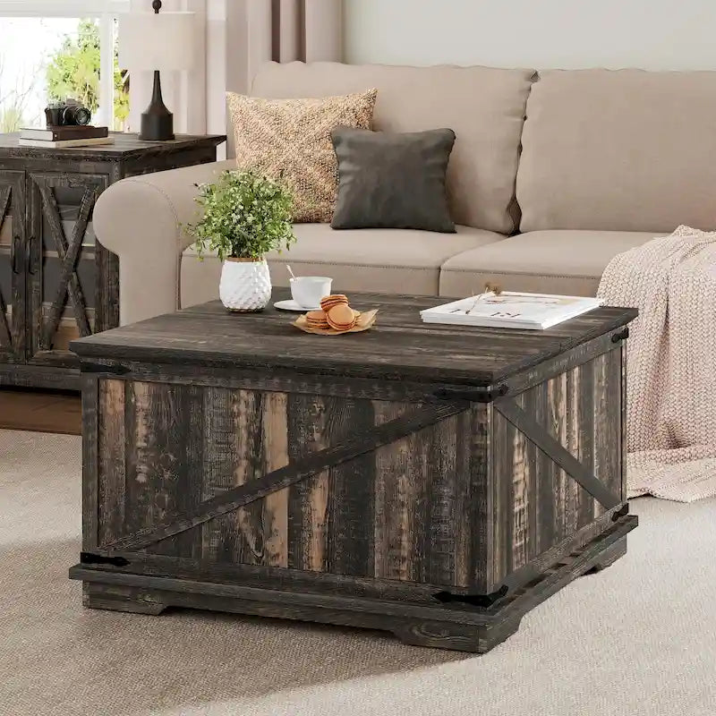 Table basse carrée à plateau relevable Moasis Farmhouse avec rangement