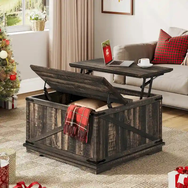 Table basse carrée à plateau relevable Moasis Farmhouse avec rangement