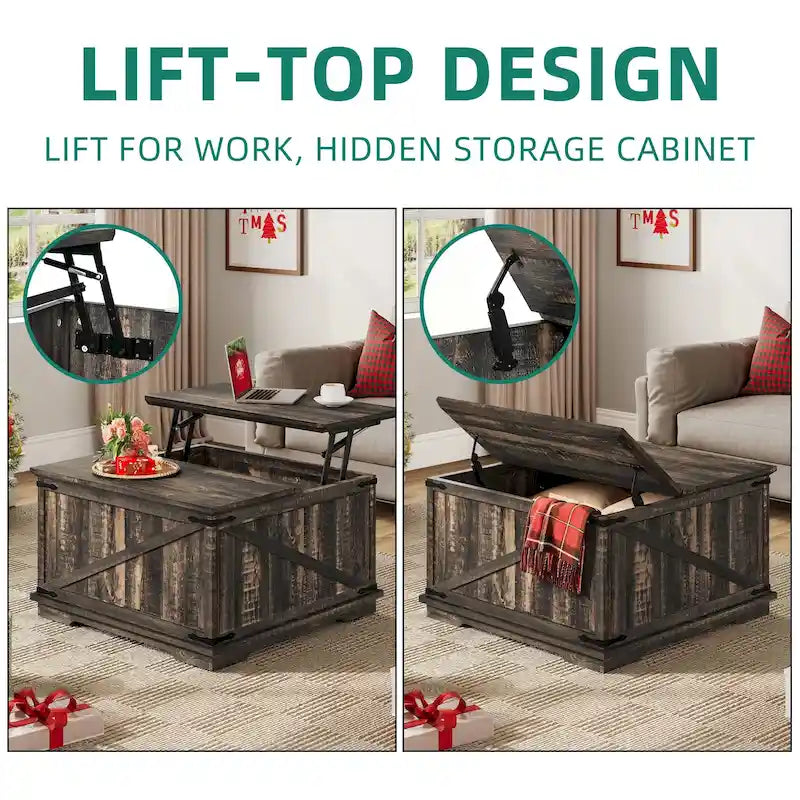 Table basse carrée à plateau relevable Moasis Farmhouse avec rangement