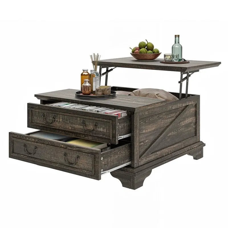 Table basse carrée à plateau relevable Moasis Farmhouse avec rangement