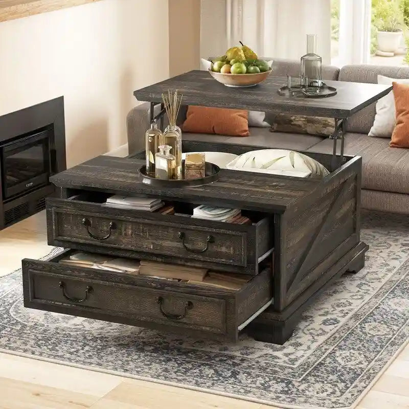 Table basse carrée à plateau relevable Moasis Farmhouse avec rangement