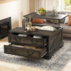Table basse carrée à plateau relevable Moasis Farmhouse avec rangement