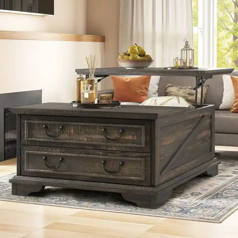 Table basse carrée à plateau relevable Moasis Farmhouse avec rangement