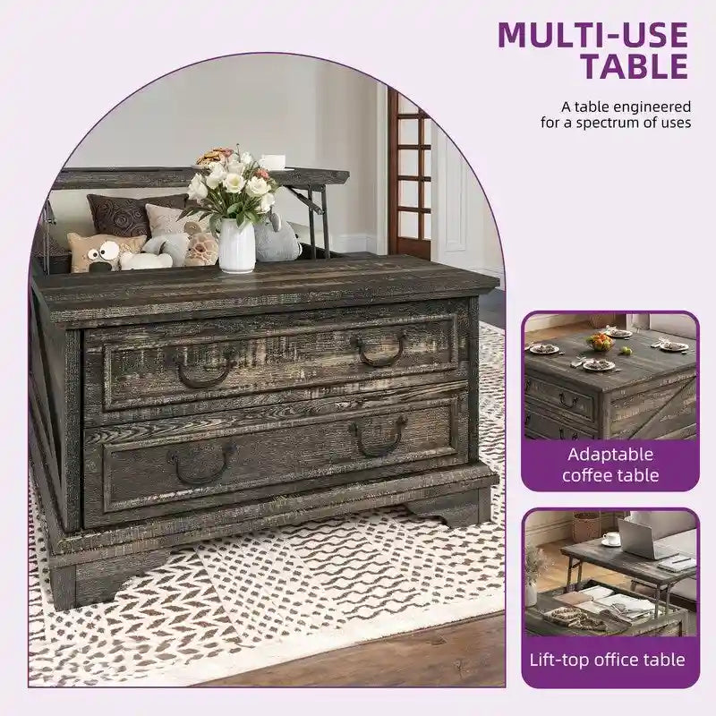 Table basse carrée à plateau relevable Moasis Farmhouse avec rangement