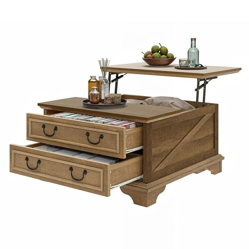 Table basse carrée à plateau relevable Moasis Farmhouse avec rangement