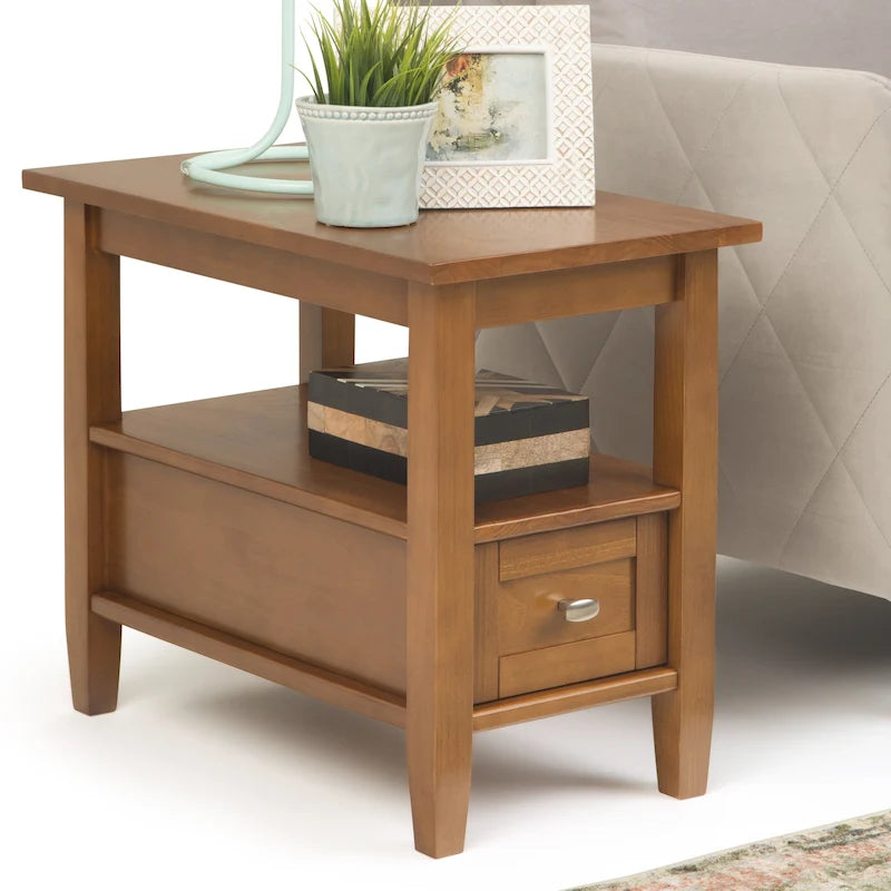 WYNDENHALL Norfolk SOLID WOOD 14 inch Wide Rectangle Transitional Narrow Side Table - 14 Inches wide