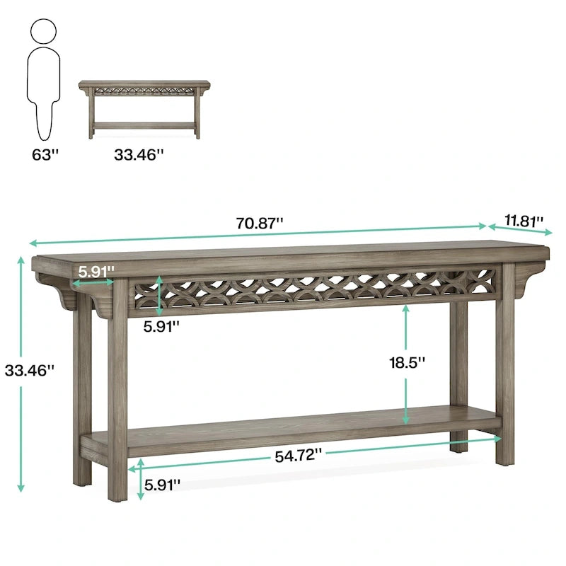 Console longue en bois massif de 180 cm de style ferme