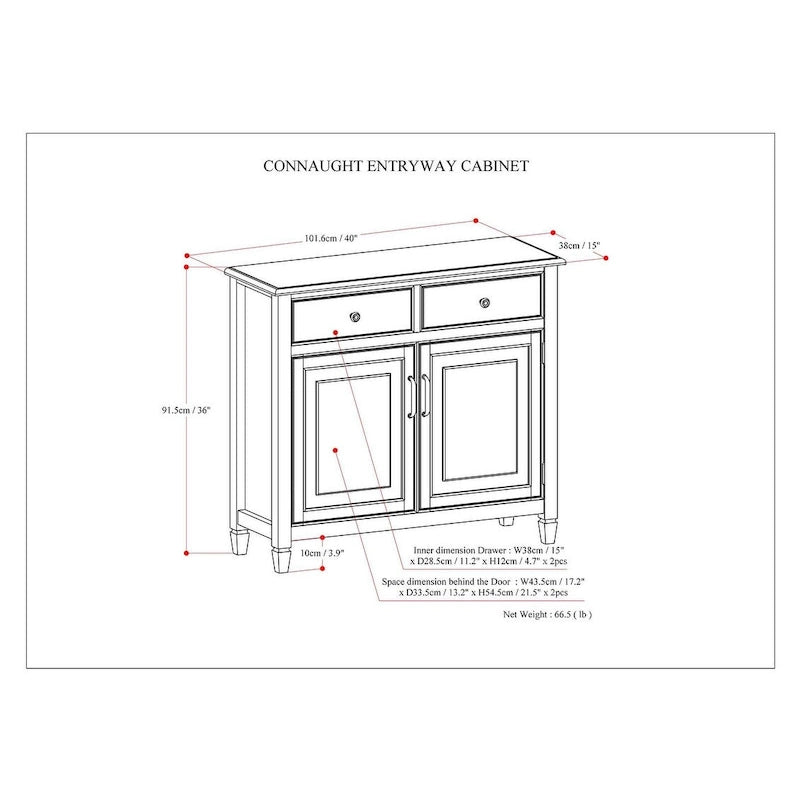 WYNDENHALL Hampshire 40 Wide Solid Wood Traditional Entryway Storage Cabinet - 40w x 15d x 36 h