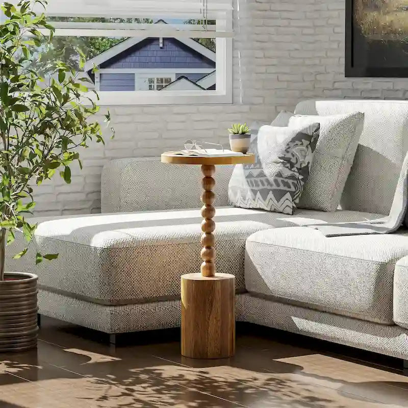 COZAYH Petite table d'appoint sur pied en bois, table à boisson moderne avec base, table de salon ronde pour petit espace, salon, chambre à coucher