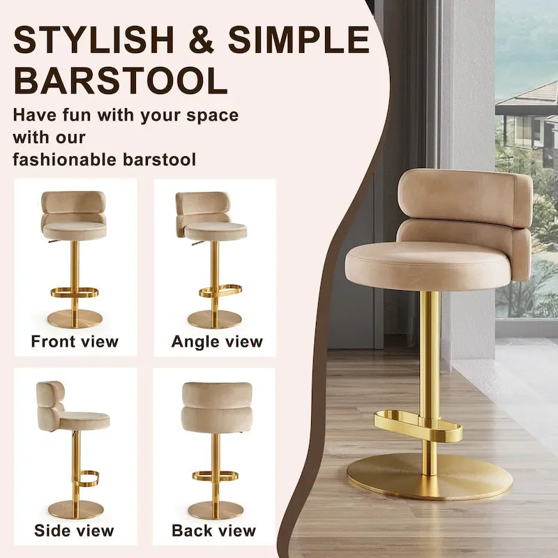 CAROCC Velvet Counter Bar stool with Height Adjustable and Swivel