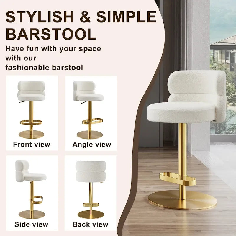 CAROCC Velvet Counter Bar stool with Height Adjustable and Swivel