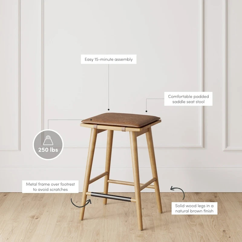 Barker Boucle Upholstered Barstool, Backless Counter Height Stool with Cushion