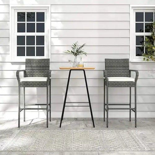 2/4 Pack Outdoor Bar Chairs Set Rattan Bar Stools w/ Seat Cushions