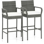 Lot de 2/4 chaises de bar d'extérieur en rotin avec coussins d'assise