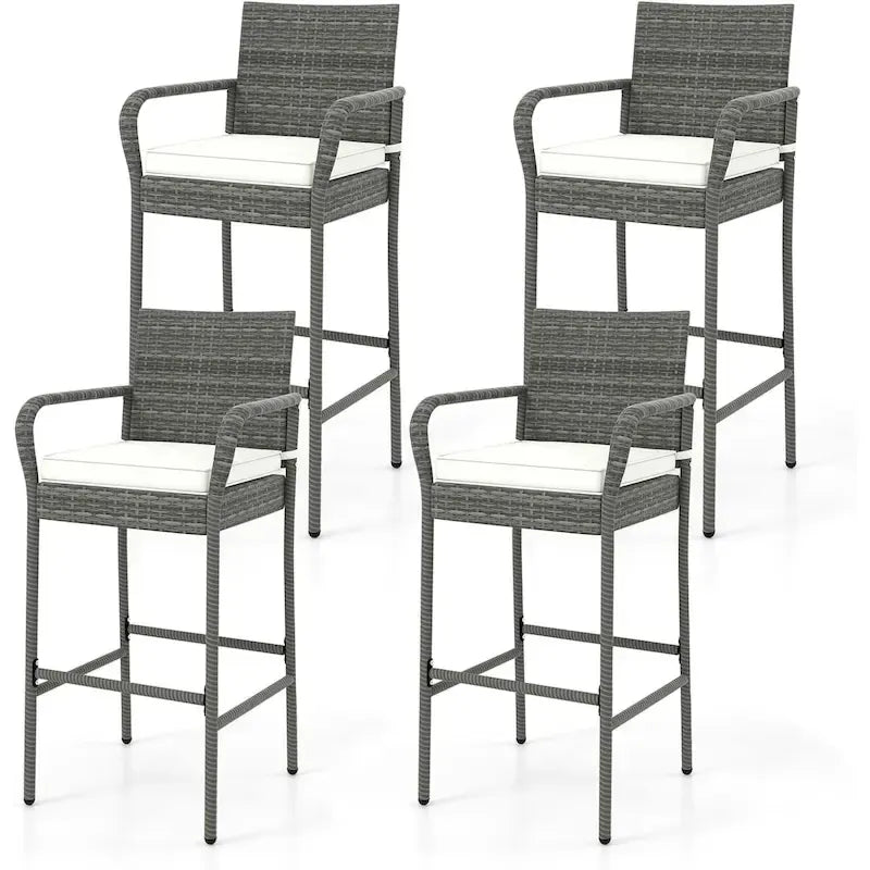 Lot de 2/4 chaises de bar d'extérieur en rotin avec coussins d'assise