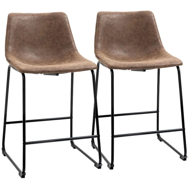HOMCOM Lot de 2 tabourets de bar à hauteur de comptoir, tabourets de bar vintage en cuir PU avec repose-pieds pour salle à manger, bar à domicile, cuisine