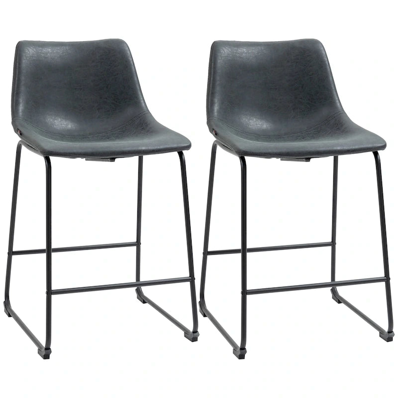 HOMCOM Lot de 2 tabourets de bar à hauteur de comptoir, tabourets de bar vintage en cuir PU avec repose-pieds pour salle à manger, bar à domicile, cuisine