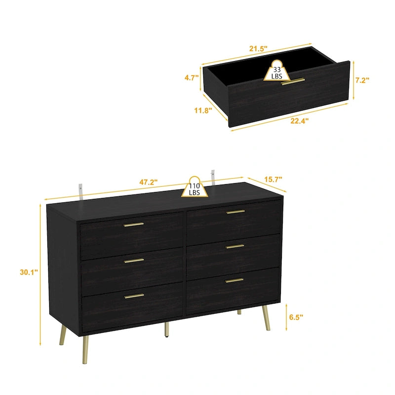 Commode moderne à double tiroir FUFU&GAGA, meuble de rangement à 6 tiroirs
