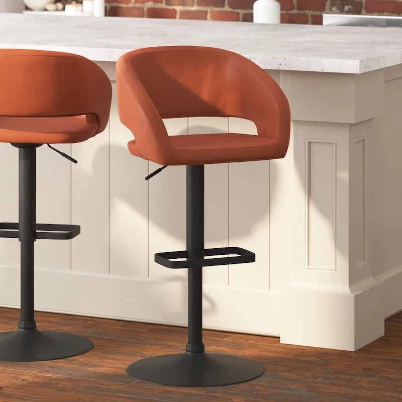 Modern Upholstered Adjustable Height Swivel Barstool with Footrest