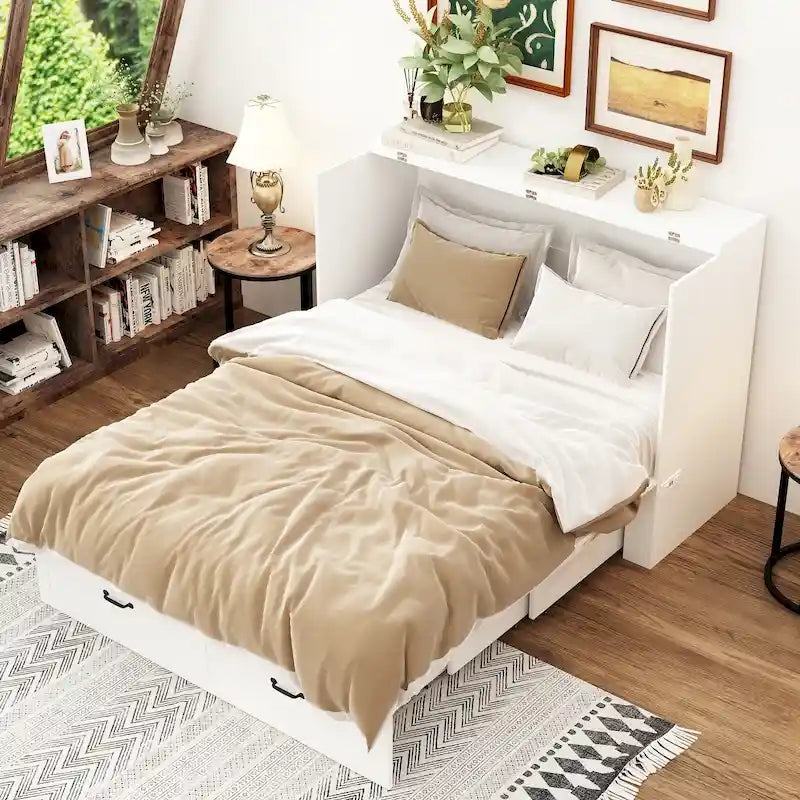 Full Size Murphy Bed Chest with Drawers For Home Office or Small Room