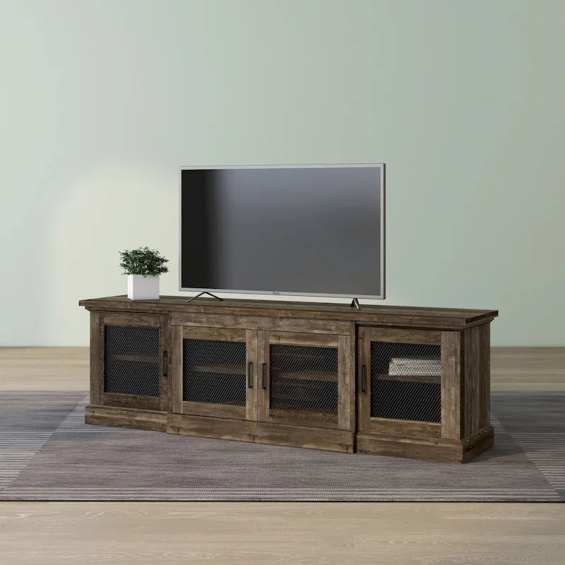 Meuble TV Denhour DH BASIC en chêne recyclé rustique de 175 cm de large avec 6 étagères