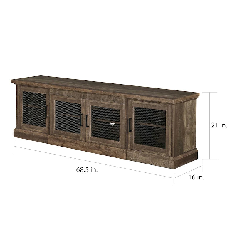 Meuble TV Denhour DH BASIC en chêne recyclé rustique de 175 cm de large avec 6 étagères