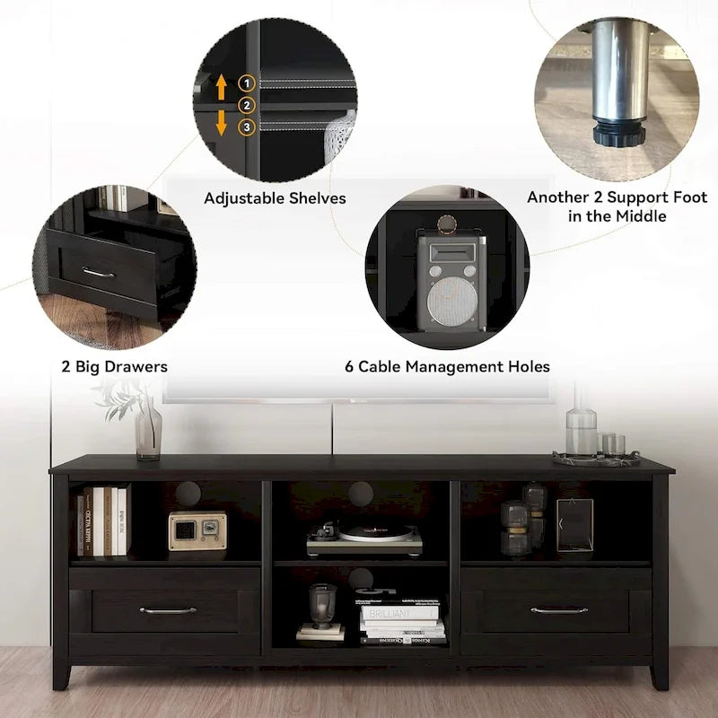 70 inch TV Stand for TVs up to 80 with Drawers Adjustable Shelves