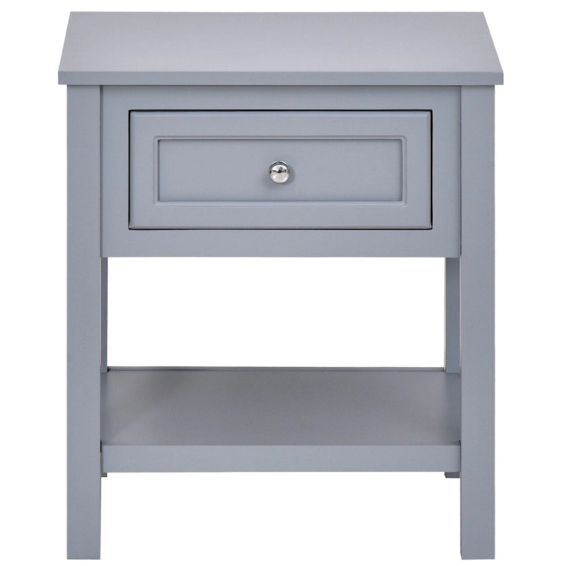 HOMCOM Accent End Table Nightstand with Grey Tabletop, Storage Drawer, and Bottom Shelf