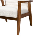 Sillón Moderno de Mediados de Siglo en Tela Bouclé Crema y Madera de Nogal Marrón