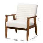 Sillón Moderno de Mediados de Siglo en Tela Bouclé Crema y Madera de Nogal Marrón