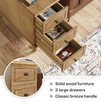 Fully Assembled Narrow End Table, Solid Wood Side Table with 3 Drawers, Vintage Nightstand Slim Bedside Table for Small Spaces