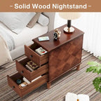 Fully Assembled Narrow End Table, Solid Wood Side Table with 3 Drawers, Vintage Nightstand Slim Bedside Table for Small Spaces