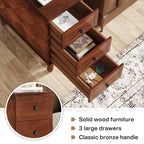 Fully Assembled Narrow End Table, Solid Wood Side Table with 3 Drawers, Vintage Nightstand Slim Bedside Table for Small Spaces