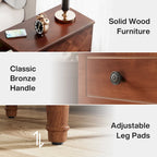 Fully Assembled Narrow End Table, Solid Wood Side Table with 3 Drawers, Vintage Nightstand Slim Bedside Table for Small Spaces